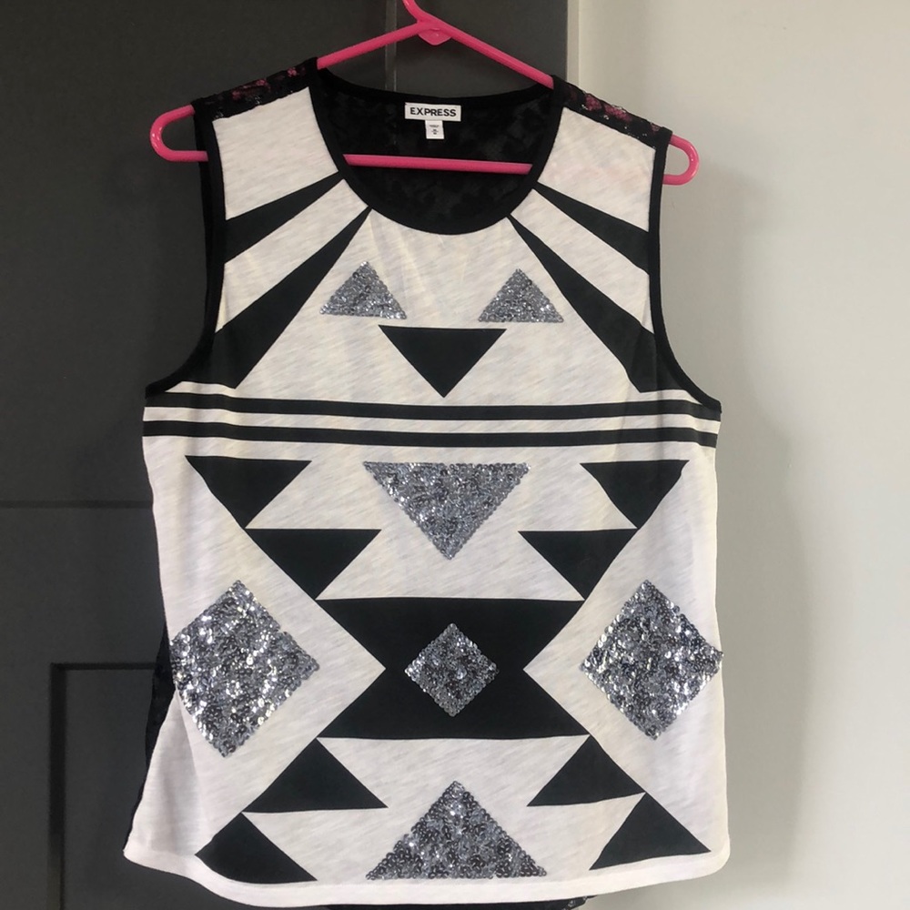 Black and white sequins and lace top